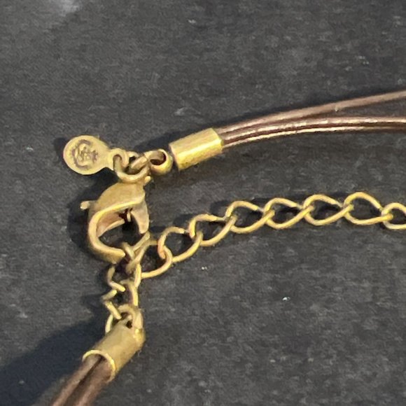 Premier Designs Brown Triple Strand Cord Necklace W/Rectangle Blue Pendant (4113 - Picture 5 of 5